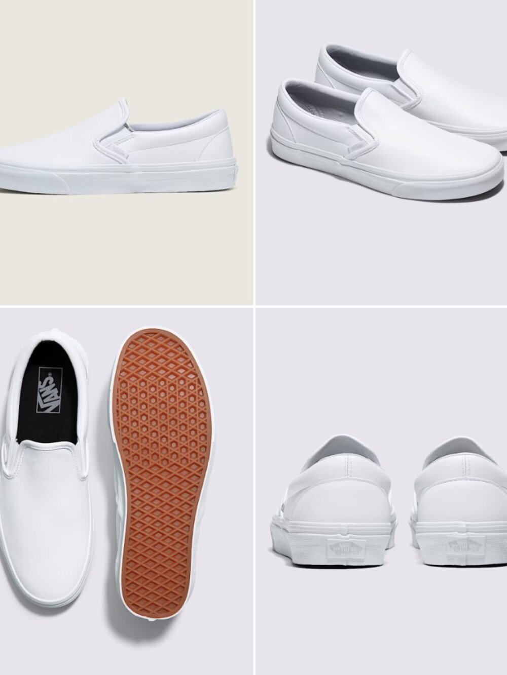 White Leather Look Classic Slip-on Vans LIKE NEW - Picture 4 of 4